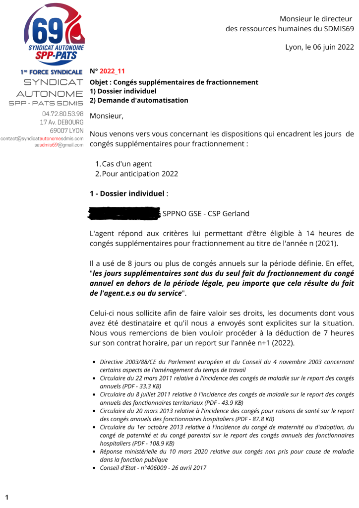 2022_11 0206 DRH - Congés supplémentaires pour fractionnement